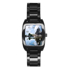 Beautiful Pagoda On Lake Nature Wallpaper Stainless Steel Barrel Watch by Modern2018