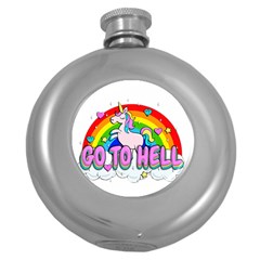 Go To Hell - Unicorn Round Hip Flask (5 Oz) by Valentinaart