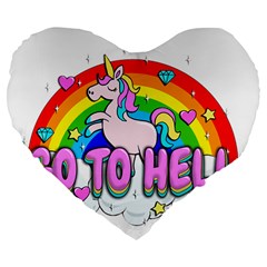 Go To Hell - Unicorn Large 19  Premium Flano Heart Shape Cushions by Valentinaart