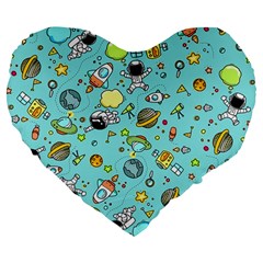 Space Pattern Large 19  Premium Flano Heart Shape Cushions by Valentinaart