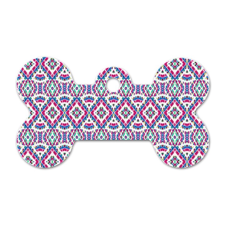 Colorful Folk Pattern Dog Tag Bone (One Side)