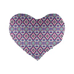 Colorful Folk Pattern Standard 16  Premium Flano Heart Shape Cushions by dflcprints