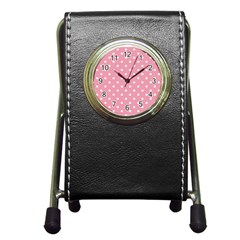 Pink Polka Dot Background Pen Holder Desk Clocks by Modern2018