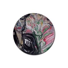 Lady With Lillies Rubber Round Coaster (4 Pack)  by bestdesignintheworld