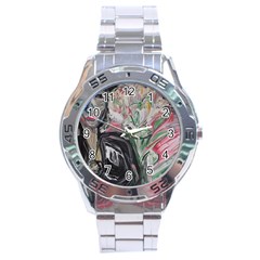 Lady With Lillies Stainless Steel Analogue Watch by bestdesignintheworld