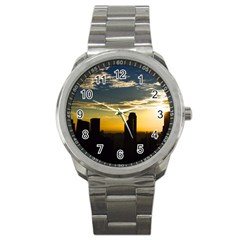 Skyline Sunset Buildings Cityscape Sport Metal Watch by Simbadda