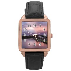 Sunset Melbourne Yarra River Rose Gold Leather Watch  by Simbadda