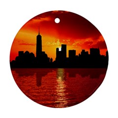 Skyline New York City Sunset Dusk Round Ornament (two Sides)