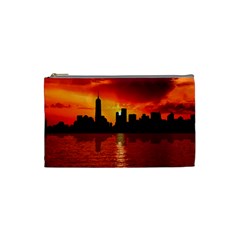 Skyline New York City Sunset Dusk Cosmetic Bag (small)  by Simbadda