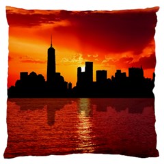 Skyline New York City Sunset Dusk Large Flano Cushion Case (one Side) by Simbadda
