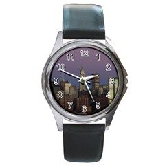 Skyline City Manhattan New York Round Metal Watch by Simbadda