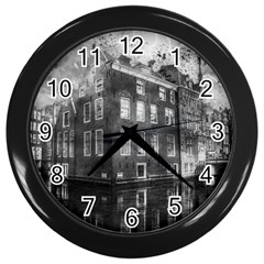 Reflection Canal Water Street Wall Clocks (black) by Simbadda