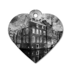 Reflection Canal Water Street Dog Tag Heart (two Sides) by Simbadda