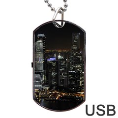 City At Night Lights Skyline Dog Tag Usb Flash (two Sides) by Simbadda