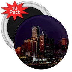 Dallas Texas Skyline Dusk Usa 3  Magnets (10 Pack)  by Simbadda