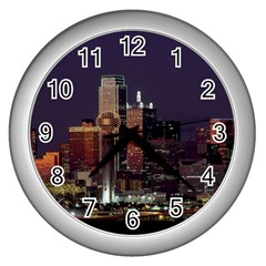 Dallas Texas Skyline Dusk Usa Wall Clocks (silver)  by Simbadda