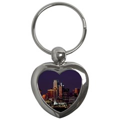 Dallas Texas Skyline Dusk Usa Key Chains (heart)  by Simbadda