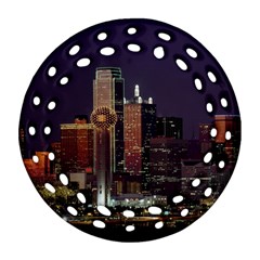 Dallas Texas Skyline Dusk Usa Round Filigree Ornament (two Sides) by Simbadda