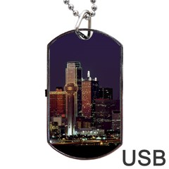 Dallas Texas Skyline Dusk Usa Dog Tag Usb Flash (two Sides) by Simbadda