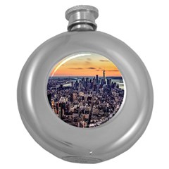New York Skyline Architecture Nyc Round Hip Flask (5 Oz) by Simbadda