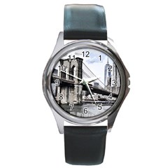 City Skyline Skyline City Cityscape Round Metal Watch