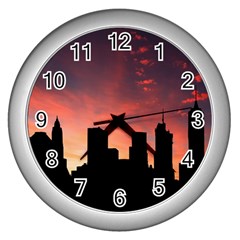 Skyline Panoramic City Architecture Wall Clocks (silver) 