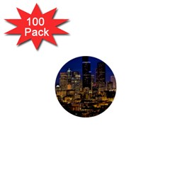 Skyline Downtown Seattle Cityscape 1  Mini Buttons (100 Pack)  by Simbadda