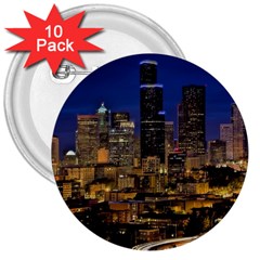 Skyline Downtown Seattle Cityscape 3  Buttons (10 Pack)  by Simbadda