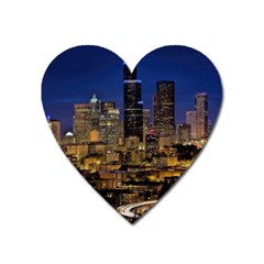 Skyline Downtown Seattle Cityscape Heart Magnet by Simbadda