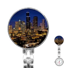 Skyline Downtown Seattle Cityscape Stainless Steel Nurses Watch by Simbadda