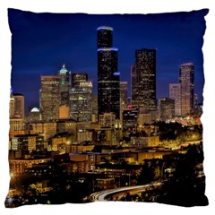 Skyline Downtown Seattle Cityscape Large Flano Cushion Case (two Sides) by Simbadda