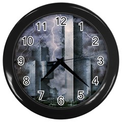 Digital Art City Cities Urban Wall Clocks (black) by Simbadda
