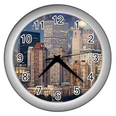 New York Skyline Manhattan Hudson Wall Clocks (silver) 