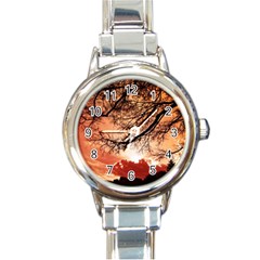 Tree Skyline Silhouette Sunset Round Italian Charm Watch