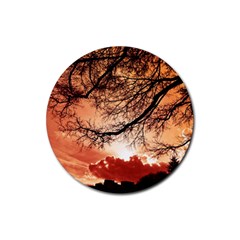 Tree Skyline Silhouette Sunset Rubber Coaster (Round) 