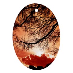 Tree Skyline Silhouette Sunset Oval Ornament (Two Sides)