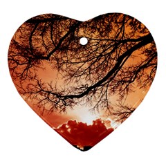 Tree Skyline Silhouette Sunset Heart Ornament (Two Sides)