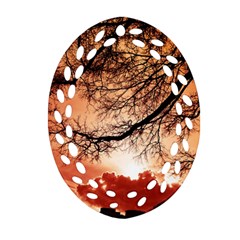 Tree Skyline Silhouette Sunset Oval Filigree Ornament (Two Sides)