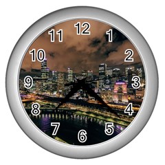 Cityscape Night Buildings Wall Clocks (silver) 