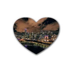 Cityscape Night Buildings Heart Coaster (4 Pack) 