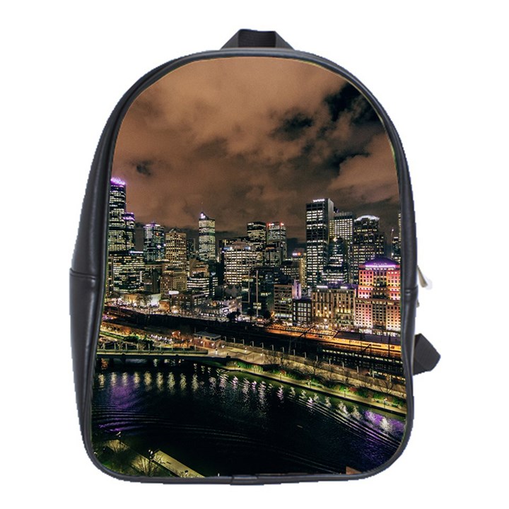 Cityscape Night Buildings School Bag (XL)