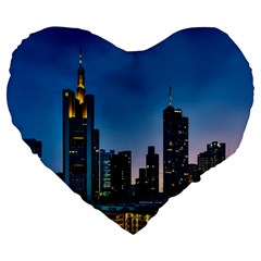 Frankfurt Germany Panorama City Large 19  Premium Heart Shape Cushions by Simbadda