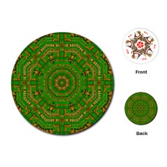 Wonderful Mandala Of Green And Golden Love Playing Cards (round)  by pepitasart
