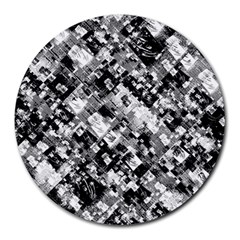 Black And White Patchwork Pattern Round Mousepads by dflcprints
