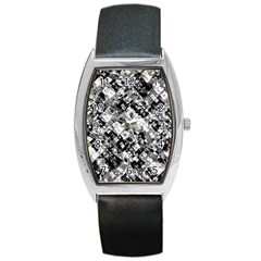 Black And White Patchwork Pattern Barrel Style Metal Watch by dflcprints