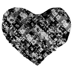 Black And White Patchwork Pattern Large 19  Premium Flano Heart Shape Cushions by dflcprints