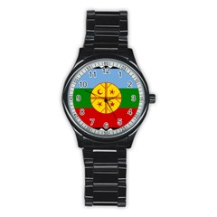 Flag Of The Mapuche People Stainless Steel Round Watch by abbeyz71