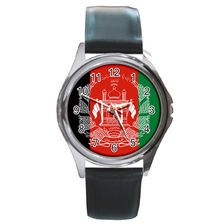 Flag of Afghanistan Round Metal Watch