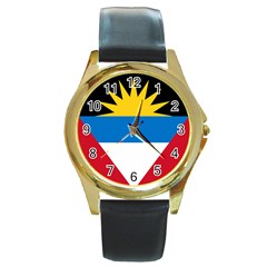 Flag Of Antigua & Barbuda Round Gold Metal Watch by abbeyz71