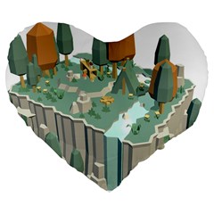 Camping Low Poly 3d Polygons Large 19  Premium Flano Heart Shape Cushions by Simbadda